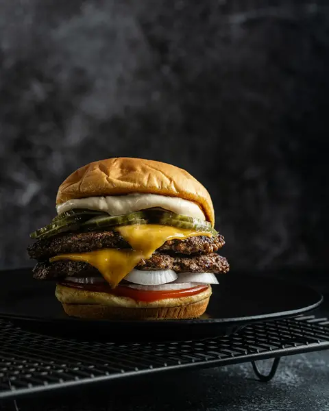 Burger with jalapeños and sauce